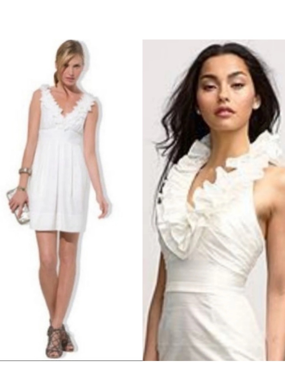 BCBG MaxAzria 2 White Ruffle V‑Neck Sundress